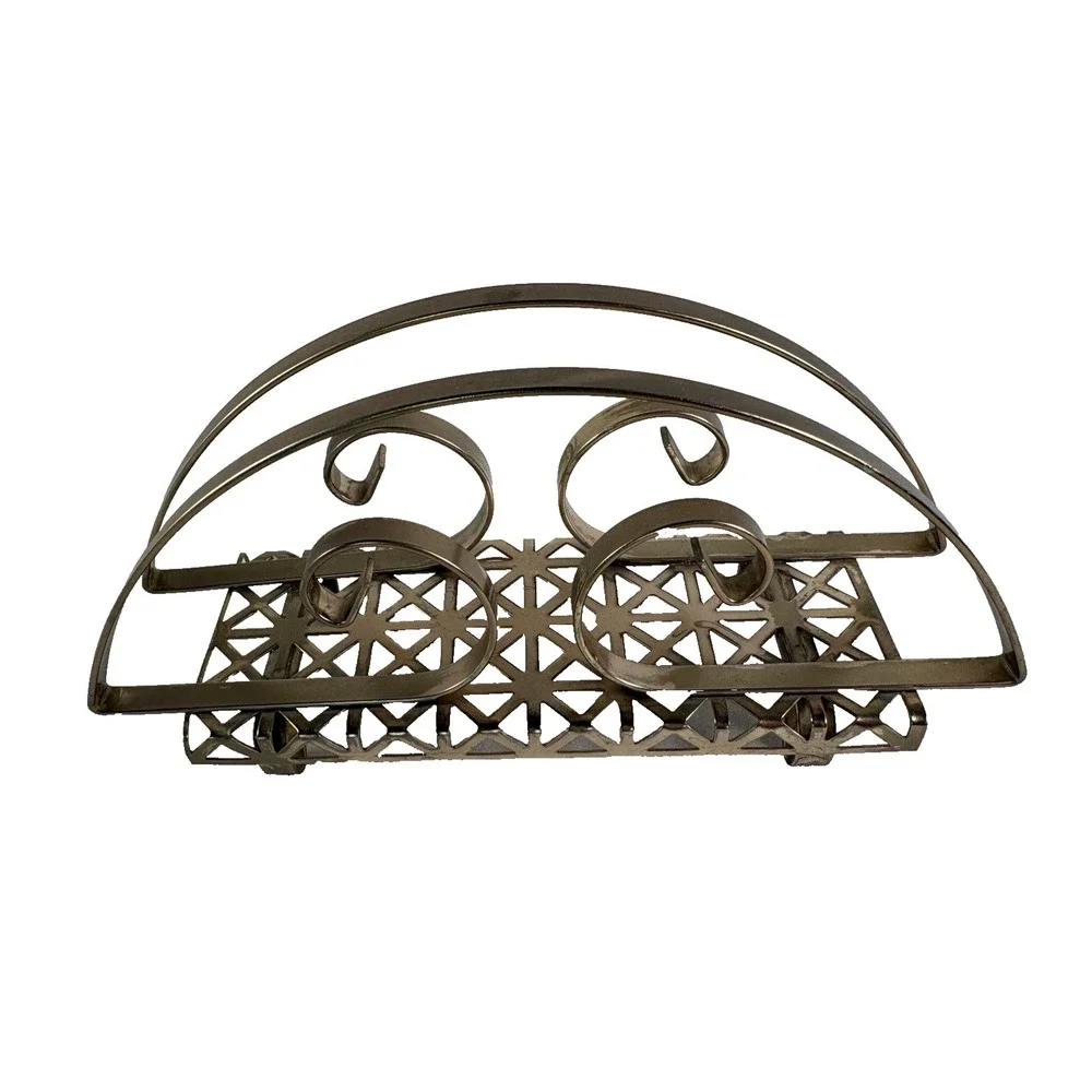 MCM Napkin Letter Holder Metal Brass Tone Vintage Scroll 7.72